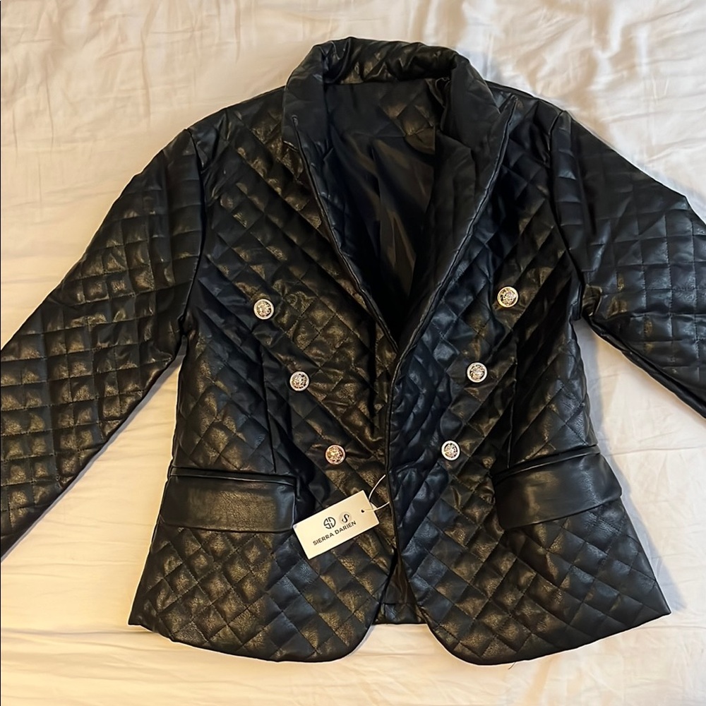 Black Quilted Blazer with Glossy Finish